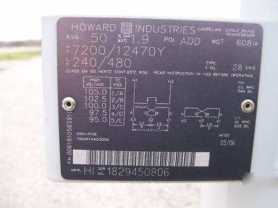 Howard ind 50KVA single phase pole mounted transformers