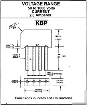 KBP10 KBP210 1000V 2A inline bridge rectifier x 50 pcs