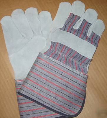 New mens heavy duty gray leather palm work gloves 