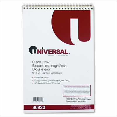 Steno book, gregg rule, 6 x 9, green, 80 sheets per pad