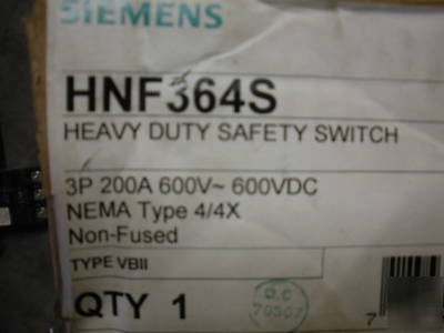 HNF364S, 200 amp, 600V, 3 pole, nema 4X, disconnect