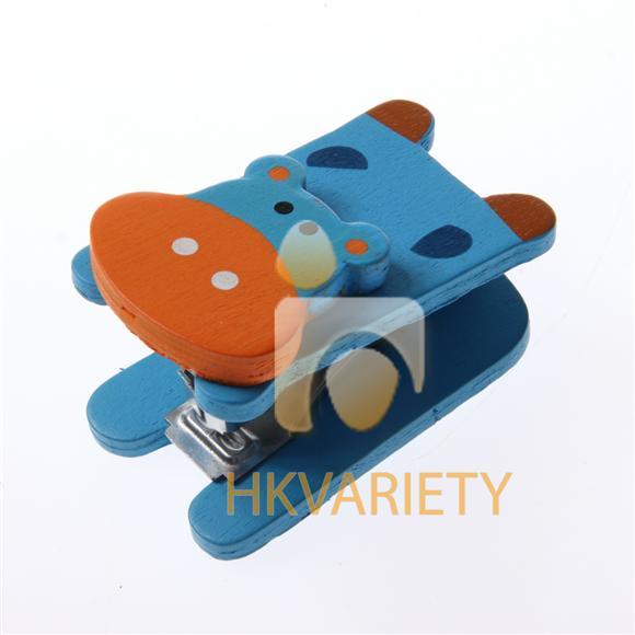 Mini cow wooden office desktop stapler blue