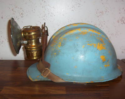 Vintage 1954 miners hard hat by bullard w/ light 