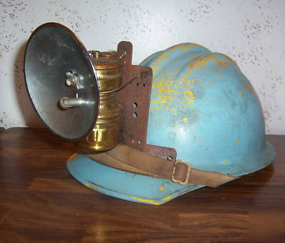 Vintage 1954 miners hard hat by bullard w/ light 