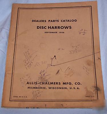 Vintage parts catalog allis chalmers disc harrows 1956