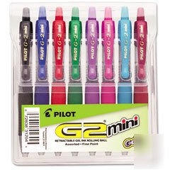 Pilot 31204:G2 mini retr gel ink roller ball pens,8 pk.