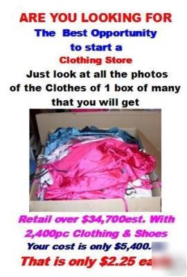 Retail $34,000 clothing inventory 2,400 pc only $2.25EA