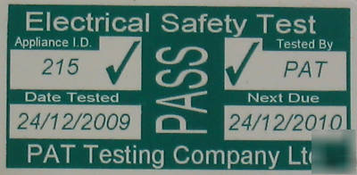 1000 pat test pass labels. cable wrap or flat. plastic