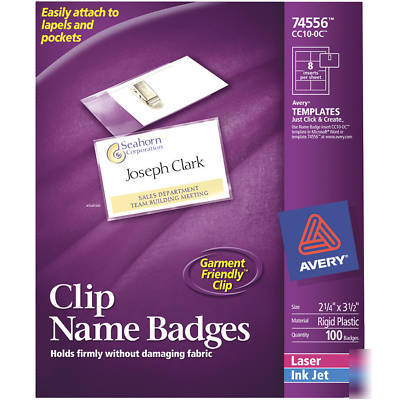 Avery 74556 clip style name badges side-loading box 100