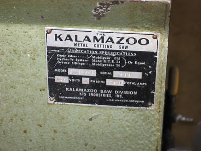 Kalamazoo metal cutting cold saw, 2-speed, pneum clamp