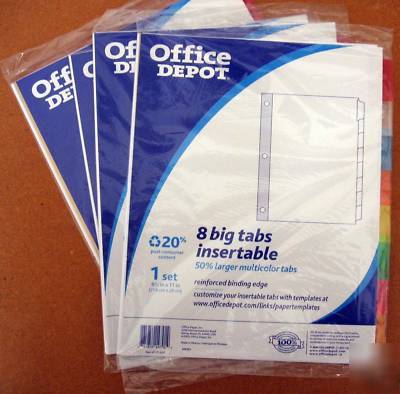 8 big tabs insertable multicolor dividers 4 sets