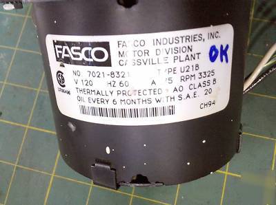 3E67 motor fasco 7021-8321 120VAC 750MA 3325 rpm gc