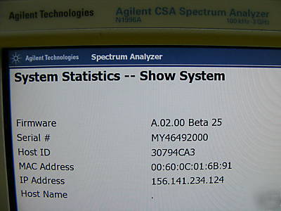 Agilent N1996A csa 100KHZ to 3GHZ rf spectrum analyzer