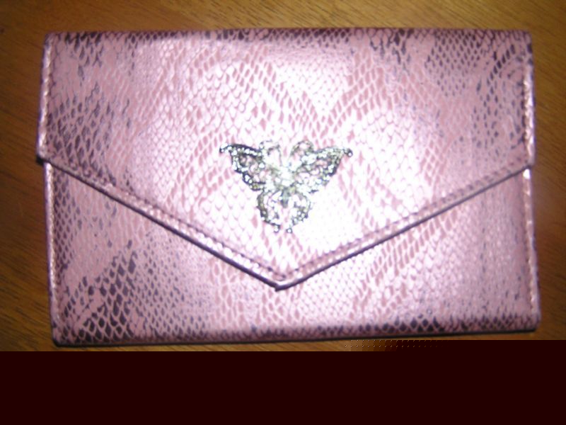 New pink python faux suede business id card holder ~ 