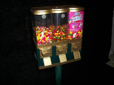 Triple head candy gumball vending green gold 25 cent