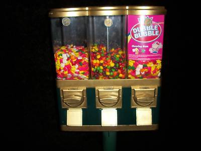 Triple head candy gumball vending green gold 25 cent