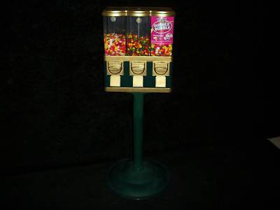 Triple head candy gumball vending green gold 25 cent
