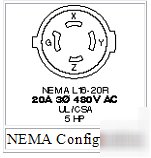  hubbell 3P4W 20A 480V L16-20R safety-shroud connctr