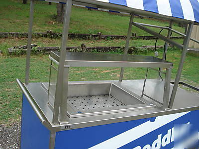 Italian ice cream concession cart kiosk with canopy.