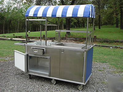 Italian ice cream concession cart kiosk with canopy.