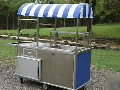 Italian ice cream concession cart kiosk with canopy.