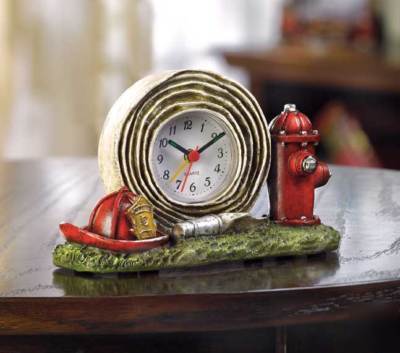 Firefighter pen pencil holder & desk clock office set