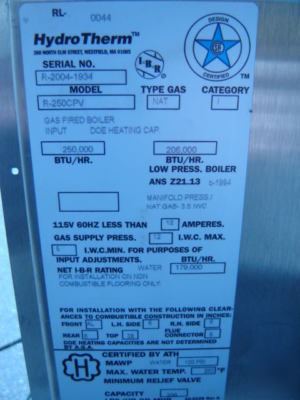 Hydrotherm r,mr series nat gas boiler mr-250C