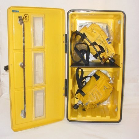 2 north emergency escape 5 min air respirators +cabinet