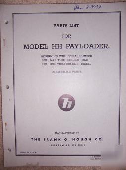 1957 hough hh payloader tractor shovel parts list p