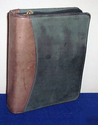 Compact - brown/green leather franklin 6 ring planner