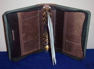Compact - brown/green leather franklin 6 ring planner