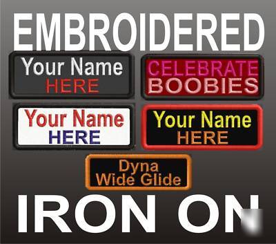 Five (5) custom embroidered name patches iron or sew