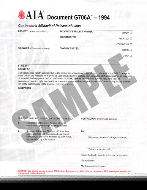 New aia document G706A-1994 40 forms