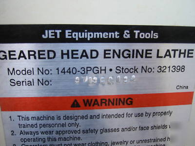 Jet 1440 geared head engine lathe