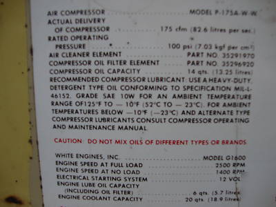 P175 cfm portable ingersoll-rand air compressor towable