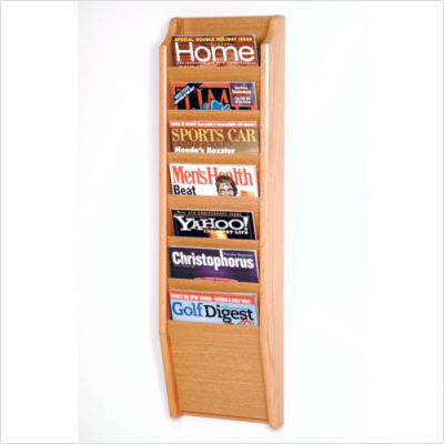 Seven pocket wall mount magazine rack wood light oak