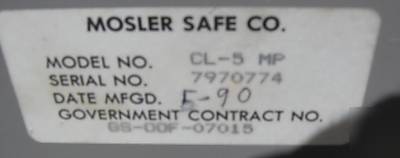 Mosler safe co. large 22 x 39 x 52 - 1/2 wall gun navy