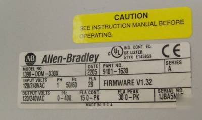 Allen bradley 1398-ddm-030X ultra 200 servo drive 