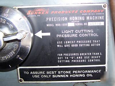Sunnen precision hone, model mbb-1600 w/tooling