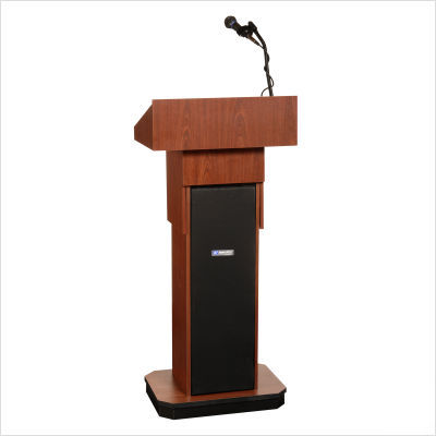 Executive adjustable height sound column lectern walnut