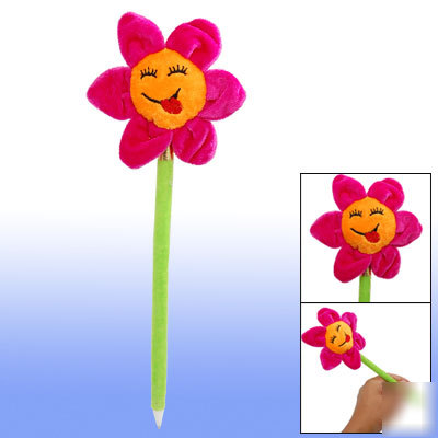 Pinkish sunflower shaped smile face blue ink ball pen