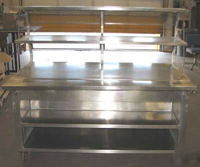 Stainless prep/serving table, 3 tier & 2 upper shelves