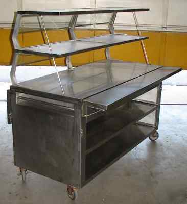 Stainless prep/serving table, 3 tier & 2 upper shelves