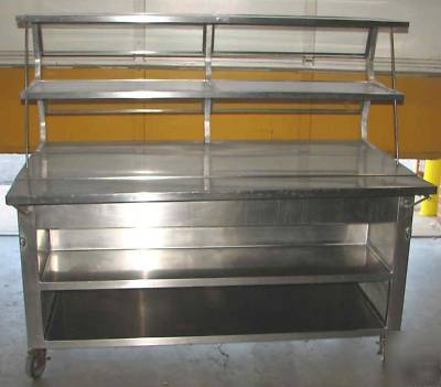 Stainless prep/serving table, 3 tier & 2 upper shelves