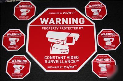 Security camera sign & 6 security cctv spy camera decal