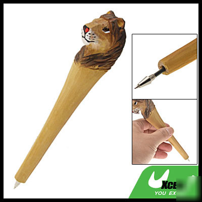 Leopard shaped wooden blue ink writing pen ballpoint