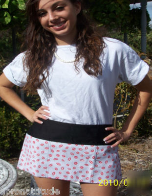 New waist apron ,waitress,server,red lips,smiles, ,red