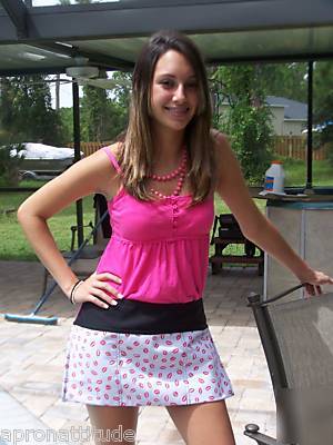 New waist apron ,waitress,server,red lips,smiles, ,red