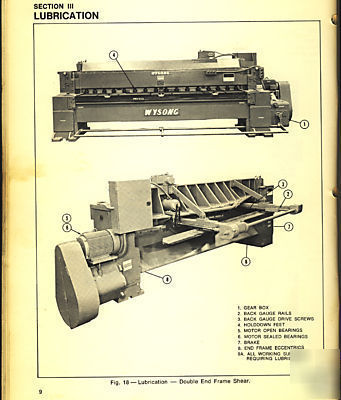 Wysong mech. shear instructions for install/maintenance