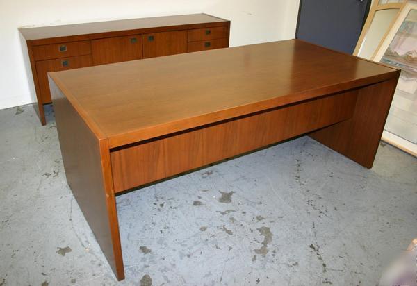 Antique danish modern mahogany eames desk credenza set